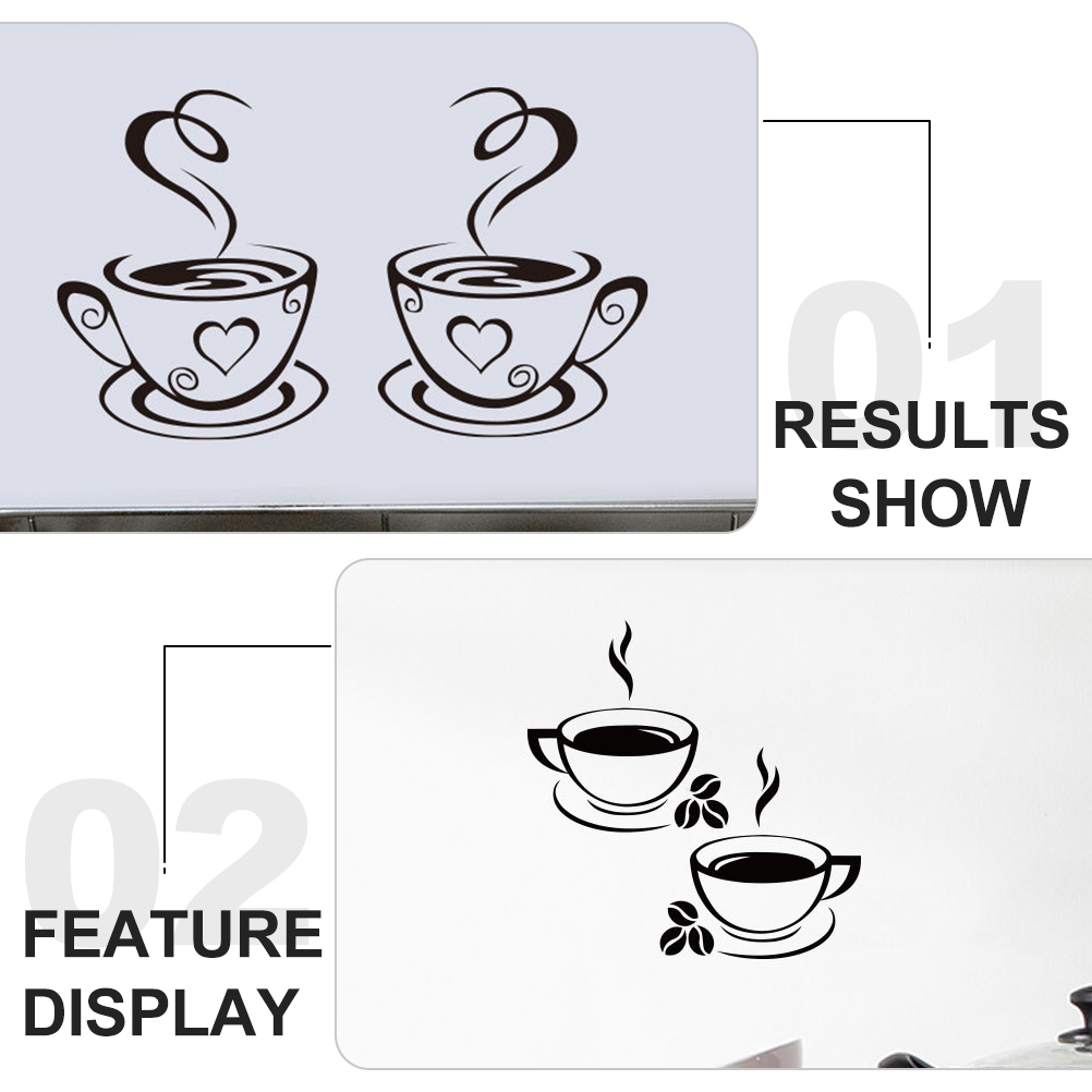 2 Sheets Coffee Cup Wall Stickers Decoration Coffee Cup Wall Decals Coffee Shop Wallpaper