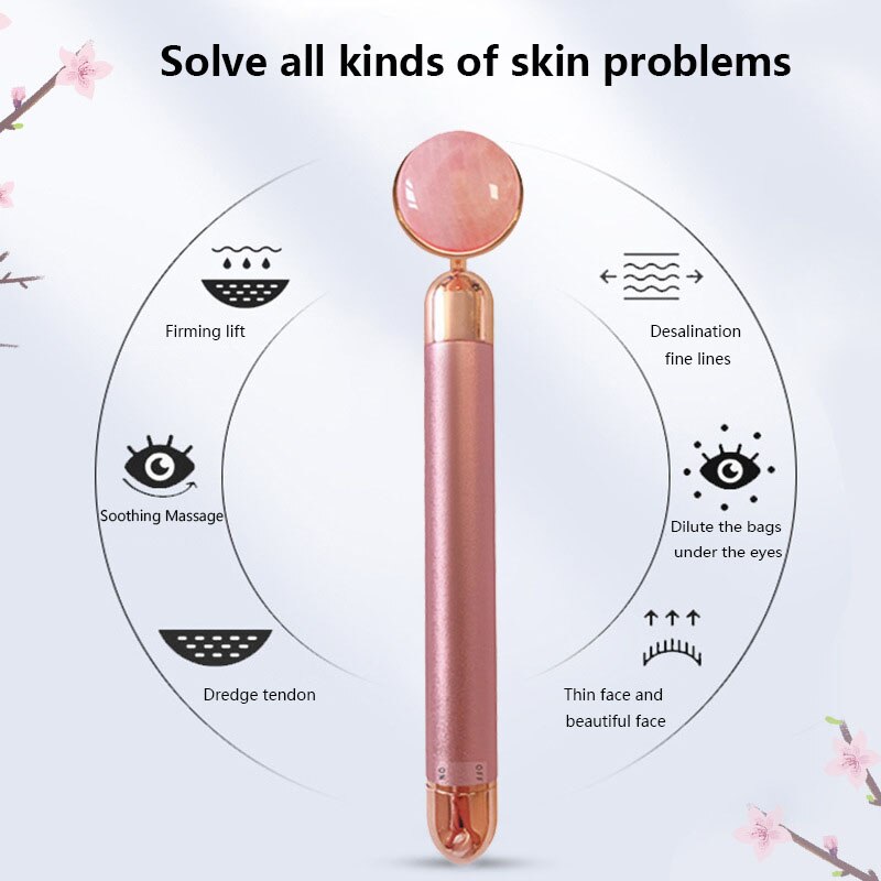 Goud Schoonheid Bar Trillingen Facial Roller Elektrische Stimulator Met Jade Hoofd Anti-Rimpel Huidverstrakking Rose Quartz Gezicht Massage