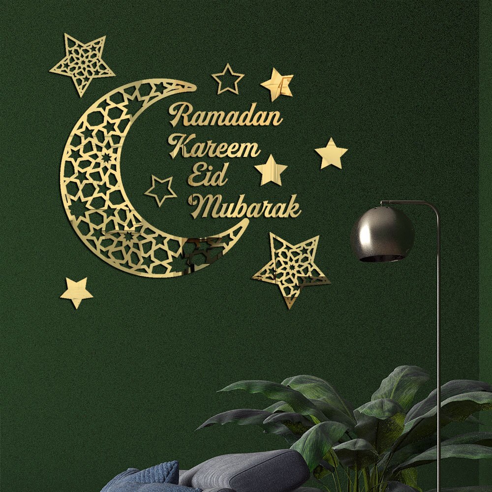 Muslim Ramadan Kareem Crescent Moon Pattern Acrylic Mirror Sticker 3D Self-adhesive Wall Sticker Wall Decor Home Decoration