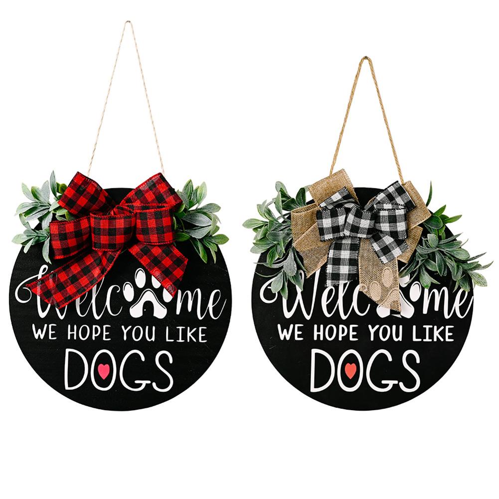 Wooden Doorplate Welcome Sign Home Decoration Leaf Wreath Door Pendant Trim