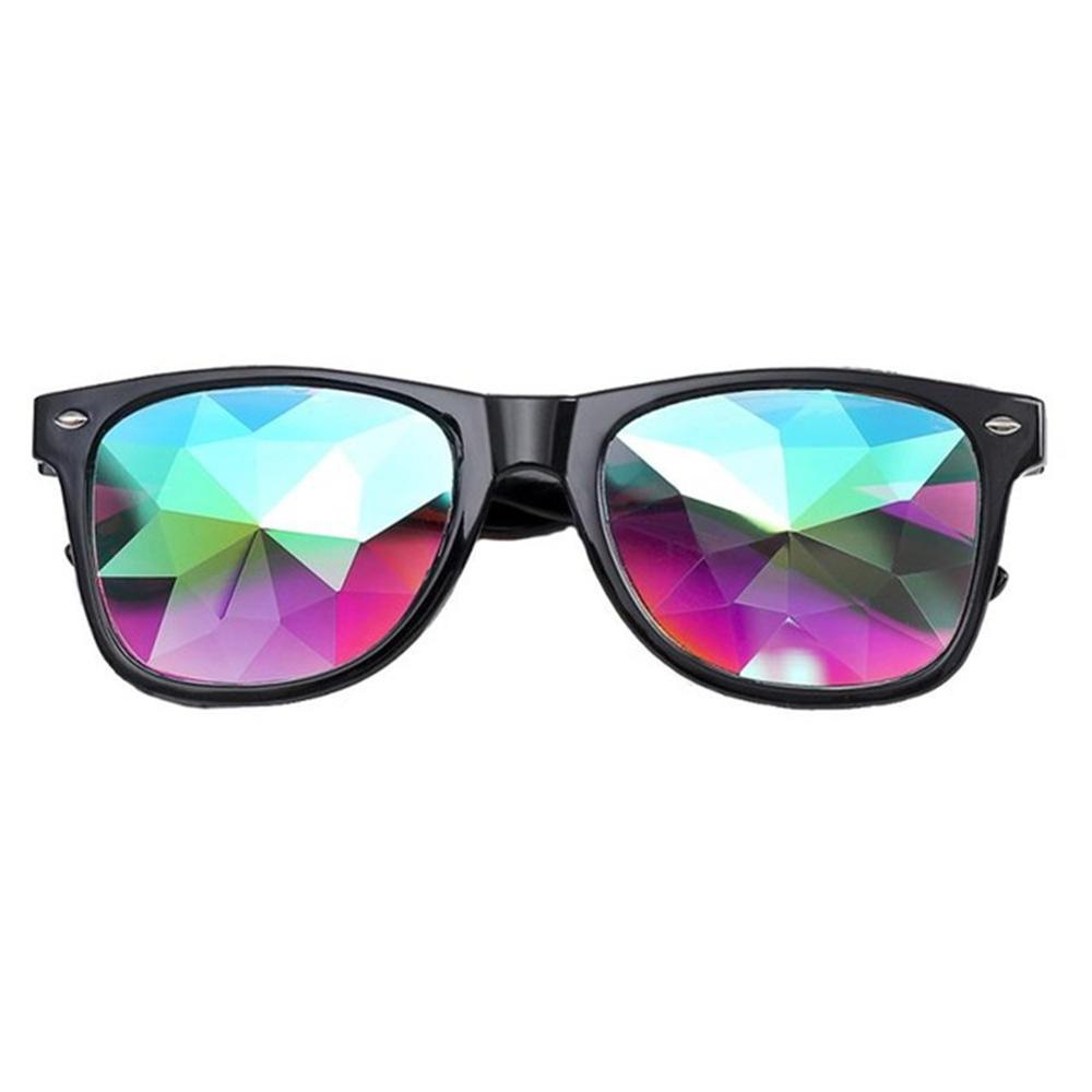 2 pièces noir blanc rouge kaléidoscope lunettes verre léger cristal EDM Festival Diffraction arc-en-ciel prisme lunettes de soleil: Black Color