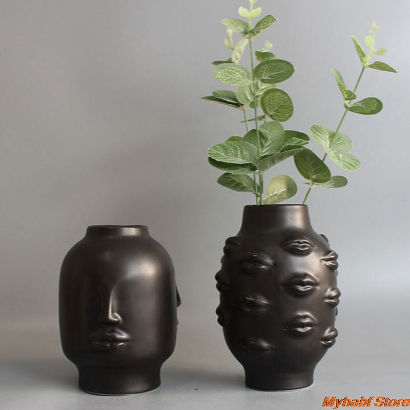 Ceramic Vase Lips/Human Face Shape Vase Flower Pot Sculpture Crafts Home Garden Ornament Floral Flower Arrangement Home Decor