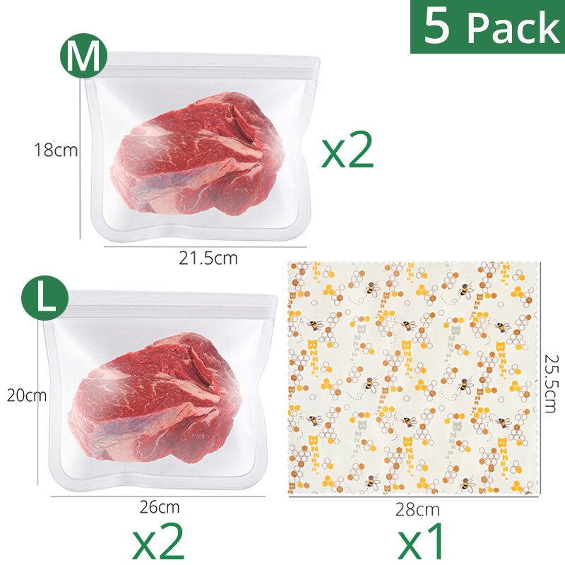 Food Storge Bags, Reusable Zero waste Airtight Seal Sandwich & Snacks & Fruit & Lunch Preservation Bags, Kitchen Tools: 2L x 2M x 1Food Wrap
