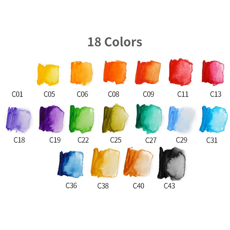 Superior 18/25/33/42- farvet fast akvarelsæt sammenklappeligt vandfarvemaling vandpensel akvarelpigment til tegning: 18 farver
