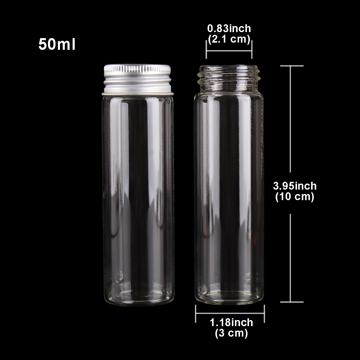 48 Pieces 50ml Glass Bottles with Aluminum Lids 30*100mm Glass Jars for Wedding Crafts