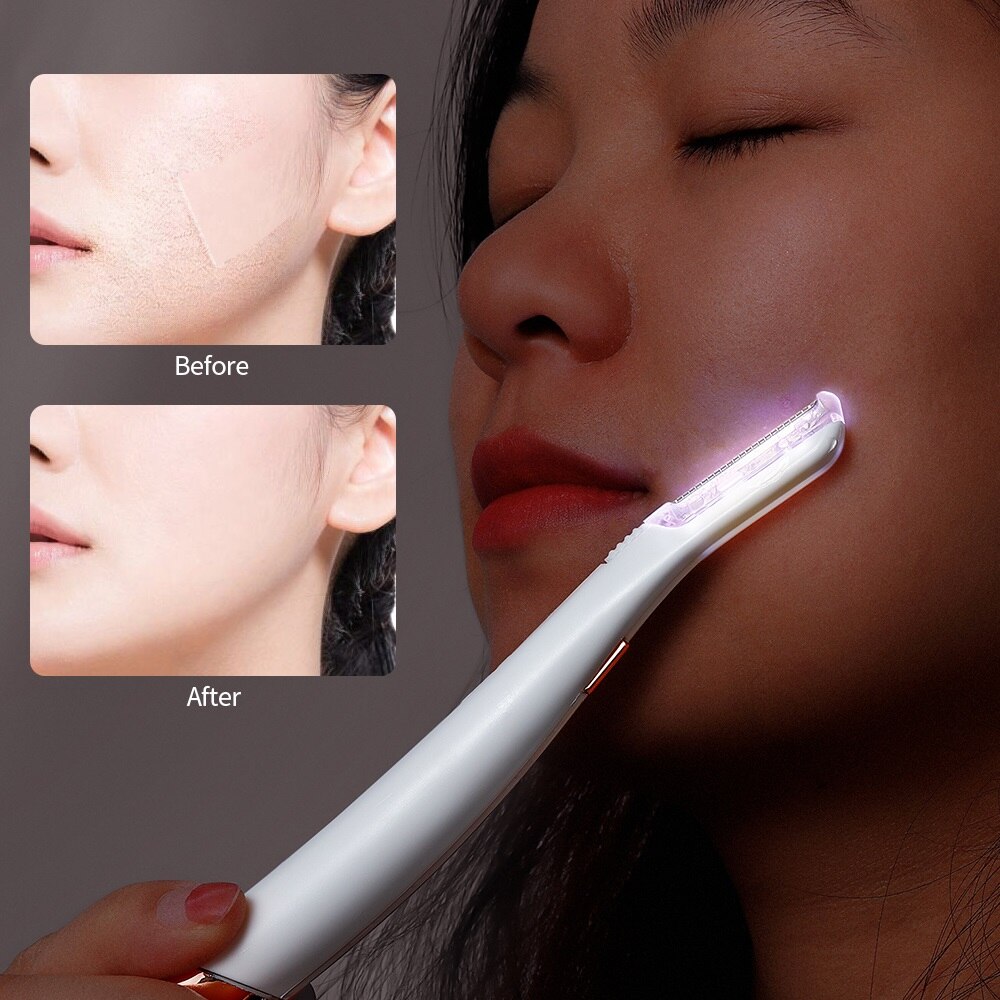 Face Hair Remover Lighted Facial Expoliator Electric Shaver Razor Face Hair Shaver Painless Exfoliates Dead Skin Neck Clean Tool