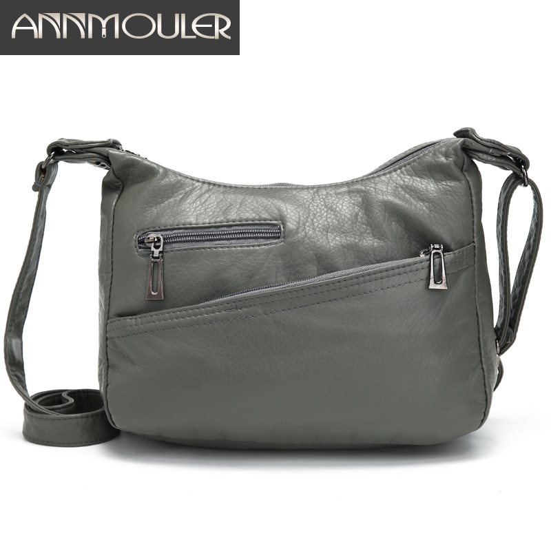 Annmouler Casual Women Shoulder Bag Soft Pu Leather Crossbody Bag for Female Small Messenger Bag Purse Pockets Flap Bag Sac Fem