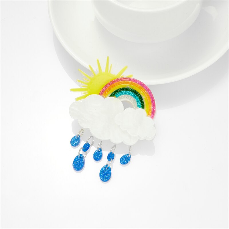 Meyrroyu 2022 Mode Acryl Rainbow White Cloud Hanger Broche Dames Overdreven Cartoon Leuke Badge Revers Broche Sieraden