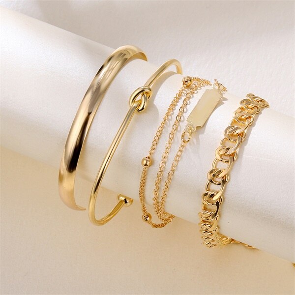 Es 4 unids/set encanto cubano cadena pulseras para las mujeres Miami Bohomia de oro brazaletes de pulseras mujer joyería de: 47ENS0669