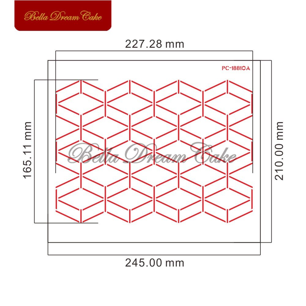Plantilla de plástico para Tartas con patrón de rombos geométricos, plantilla de encaje para pasteles, molde de dibujo DIY, herramienta de decoración de pasteles, utensilios para hornear: PC-18810A-245x210mm