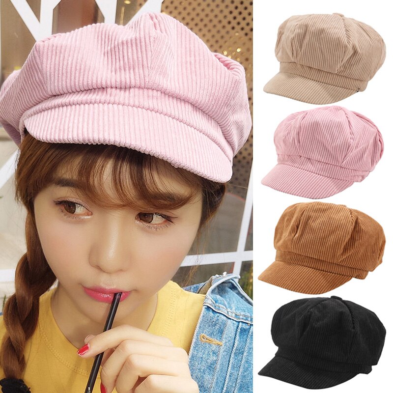 mujeres Vintage gorro de pana ocio Inglaterra estilo Retro Octagonal sombrero para damas pintor invierno