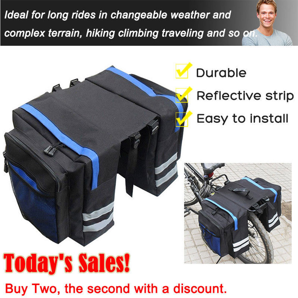 Multi Pocket Trunk Bag Carry Luggage Durable Reflective Strip Mountain Bicycle Double Pannier Storage Mesh Rear Seat Portable