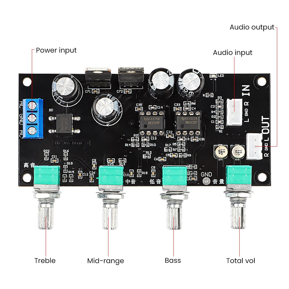 AIYIMA NE5532 scheda preamplificatore tono Treble Bass Midrange regolazione del tono del Volume preamplificatore per amplificatore di potenza