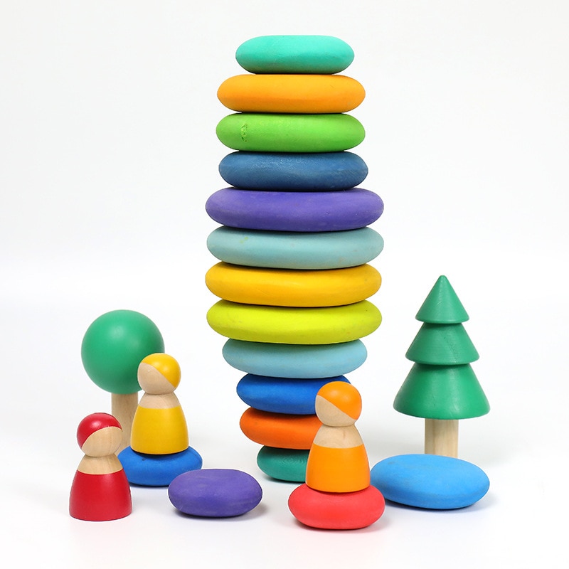 Baby Toys Wooden Blocks Rainbow Stacker Toys For Kids Rainbow Building Blocks Educational Toys For Children