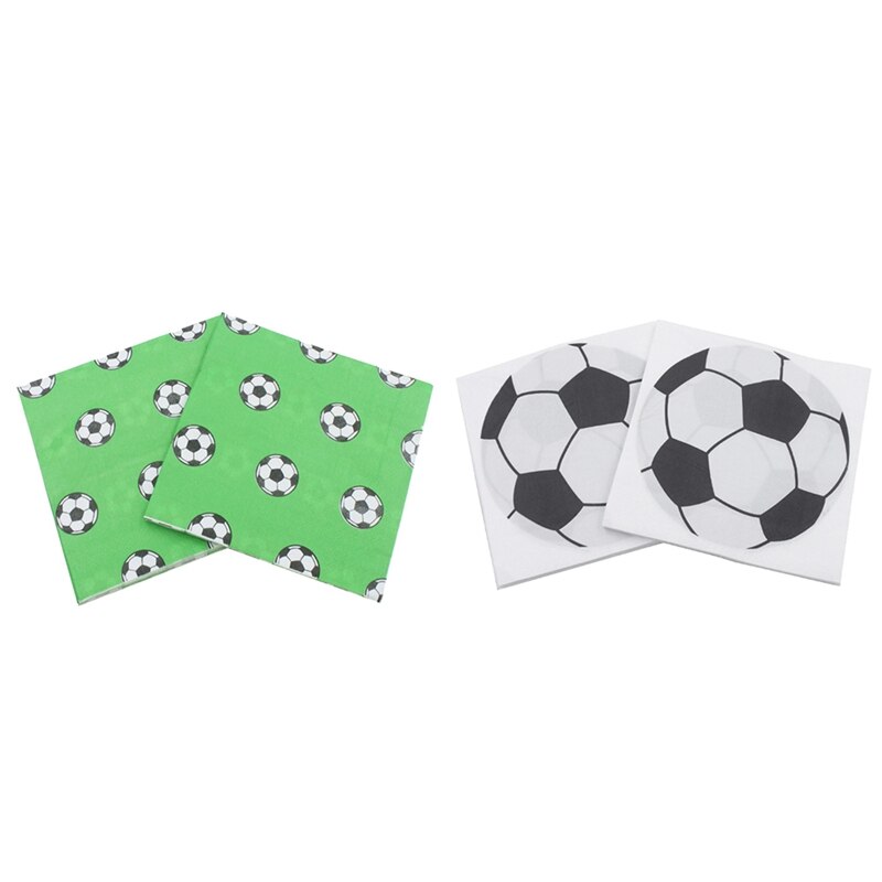 200 stuks bedrukte papieren servetten met voetbalpatroon, groen & zwart & wit & wit & zwart