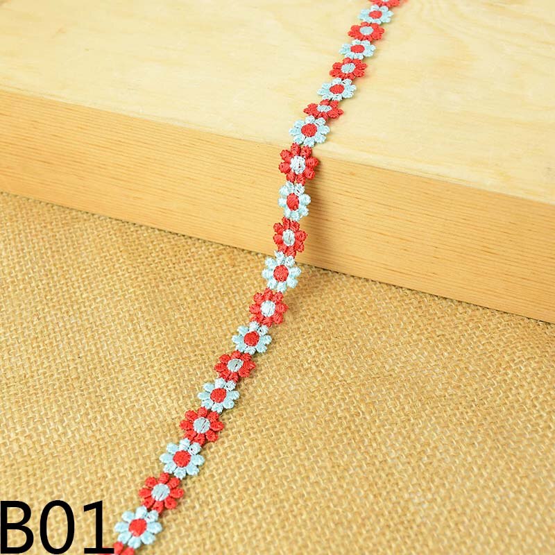 3 yards 12mm broderi lille marguerit bånd rulle polyester blomst blonder stof trim til gør-det-selv tøj syning håndværk tilbehør levering: B01