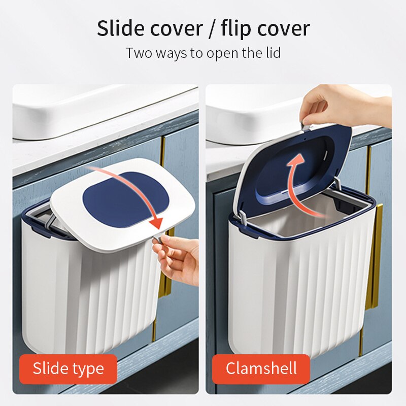 Wall Mounted Trash Can Kitchen Cabinet 8L Wall Hanging Recycling Waste Bin With Lid Garbage Bin Kitchen Bathroom Toilet Dustbin