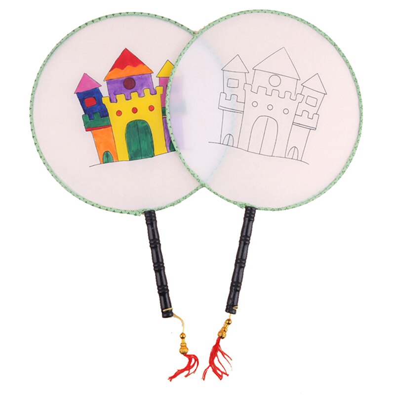 Blank Children's Drawing Fan Children's DIY Handmade Painting Palace Fan Round Fan Kindergarten Puzzle Art Painting Materials