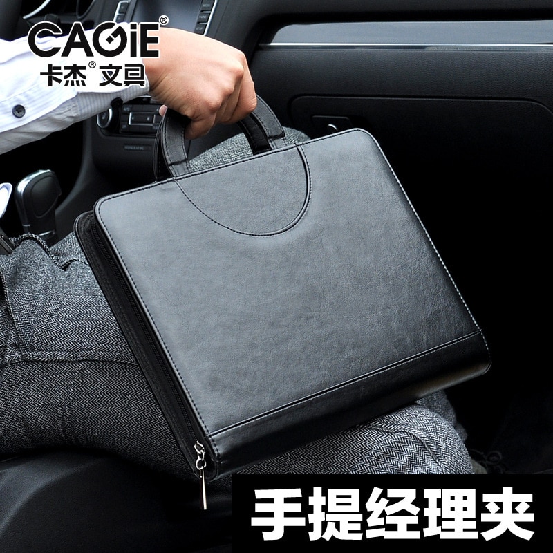 black red business zipper PU leather portfolio a4 documents folder cases manager bag Tablet PC mobile padfolio binder
