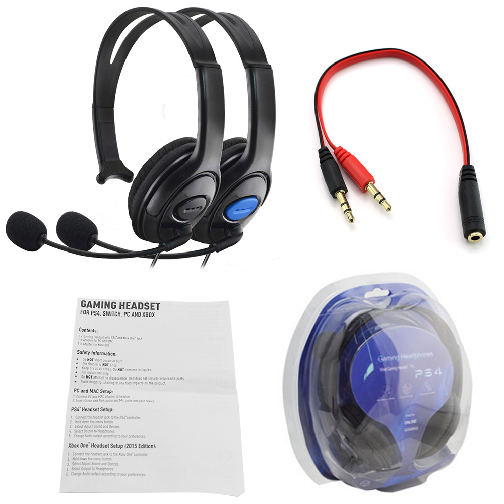 Wired Over-ear Earphone Gaming & Mobile music Headphones Black & Blue Soundproof Headset with microphone Volume adjuster D30