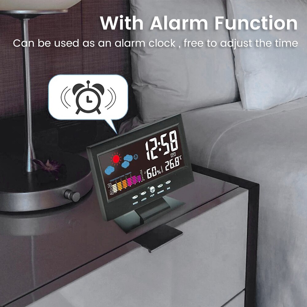 Intelligent Digital Clock LED Color Screen Alarm Clock Weather Display Calendar Alarm Electronic Temperature Home Clock