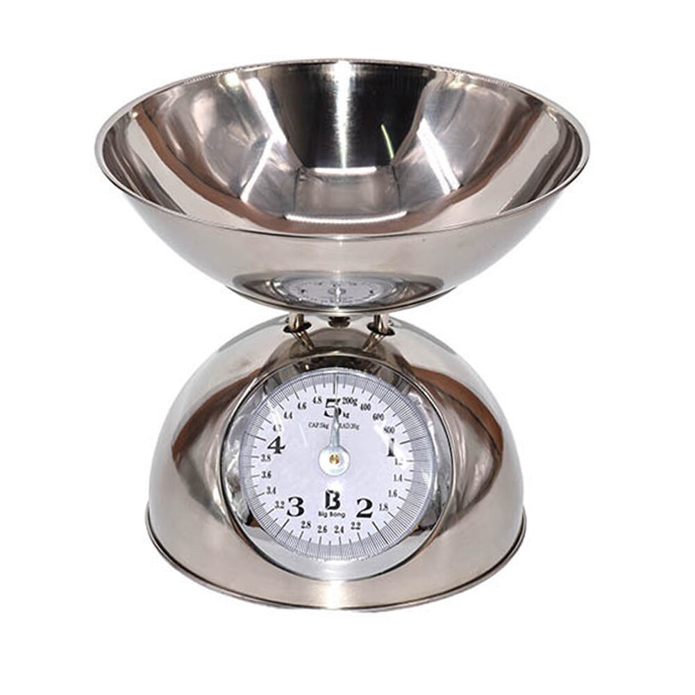 Báscula mecánica de 5kg para restaurante, cocina, comida para pesar el hogar con Bol, cocina fácil de leer, acero inoxidable Retro preciso: Plata
