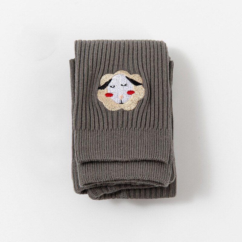 Winter Warm Baby Panty Met Dier Borduurwerk Zachte Gebreide Elastische Kinderen Panty Voor Baby Meisje Jongen Effen Kleur Kinderen Leggin: gray / S 0-1Y