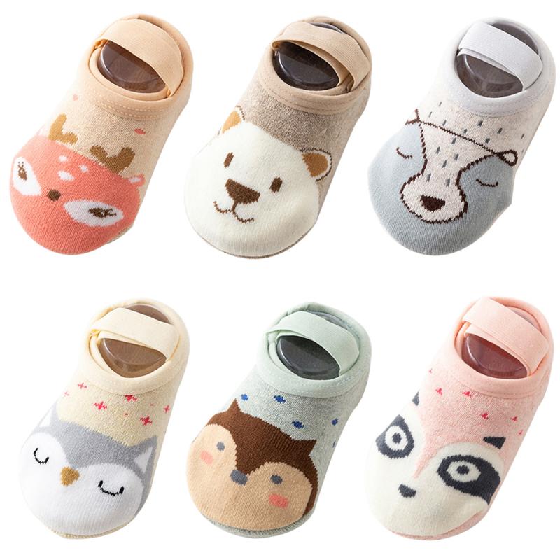 Calcetines antideslizantes para bebé, medias de algodón con estampado de zorro y Animal de dibujos animados, para recién nacido