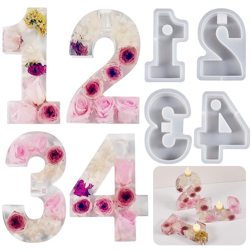 Molde de silicona de resina epoxi para candelabro Digital geométrico, soporte de vela de números árabes, yeso, decoración, bricolaje, 0-9