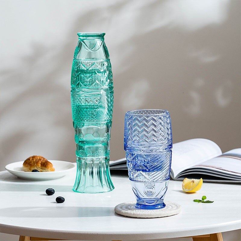Koi fisk 4 stk/sett kopp fiskeformet glass sett rav gjennomsiktig stabelbar fiskeformet vannkopp husholdning