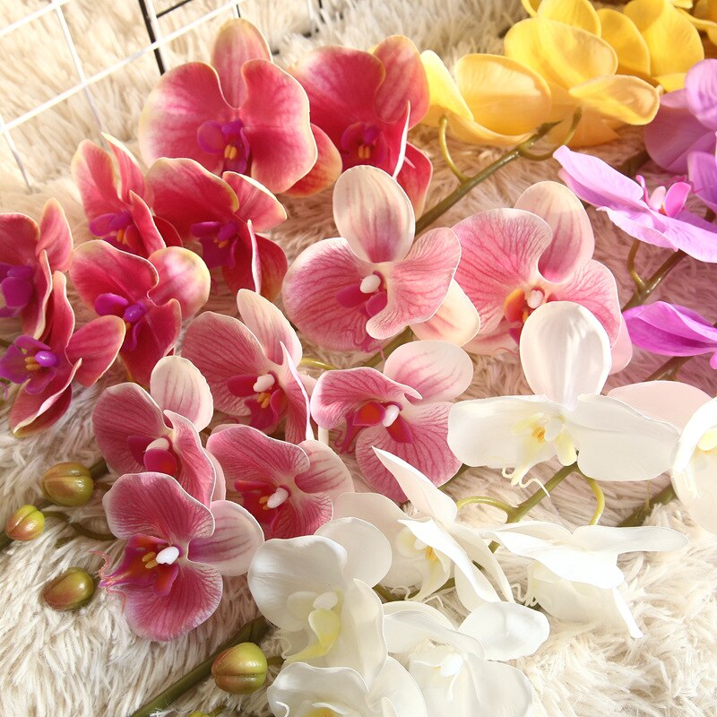 Orquídeas de látex con estampado 3D grandes, flores artificiales blancas, sensación de Orquídea de simulación a mano, flores para decoración de boda y hogar