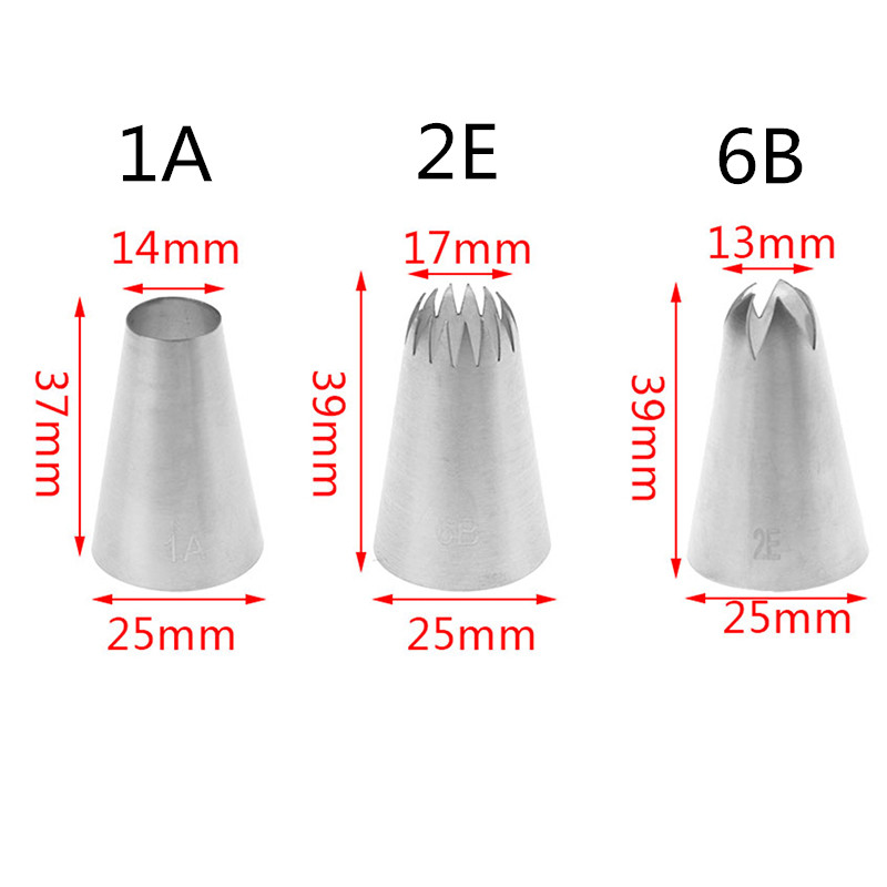 1PCS / 3PCS Stainless Steel Cake Head Icing Piping Nozzles Stainless Steel Cake Cream Decor Bakeware Pastry Tips #195,#366,#C10: 1A 2B 6E 3pcs