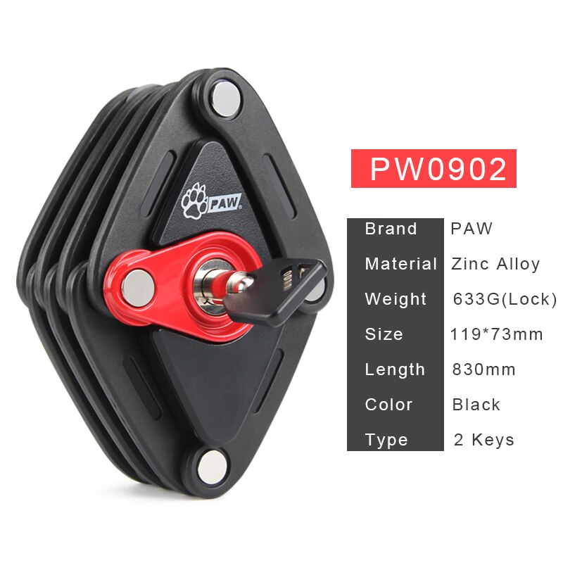 PAW bicycle lock anti-theft mountain bike lock folding lock strong security anti-theft bicycle lock heavy chain cable lock: PW0902