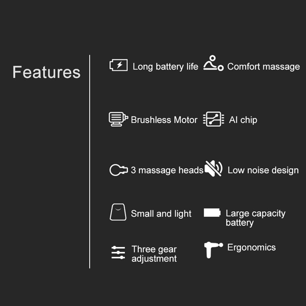 Massage Gun 3-Level Variable Frequency Vibration Muscle Massage for Pain Relief Electric Body Massager with 3 Massage Head