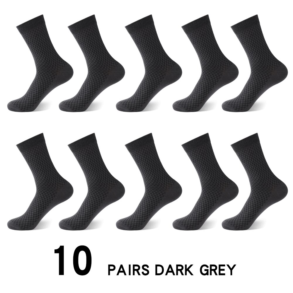 10Pairs Casual Bamboo Fiber Men's Socks Business Breathable Deodorant Compression Socks Men Long Big Size EUR 38-46: 10 pairs DARK