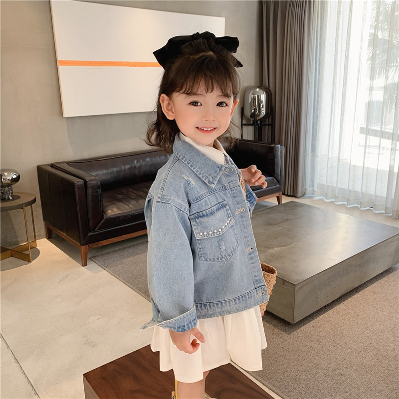 Lettere di moda stampa bambini giacche di jeans stile coreano neonate Casual allentato Jean cappotti primavera autunno abbigliamento per bambini 2-6Y