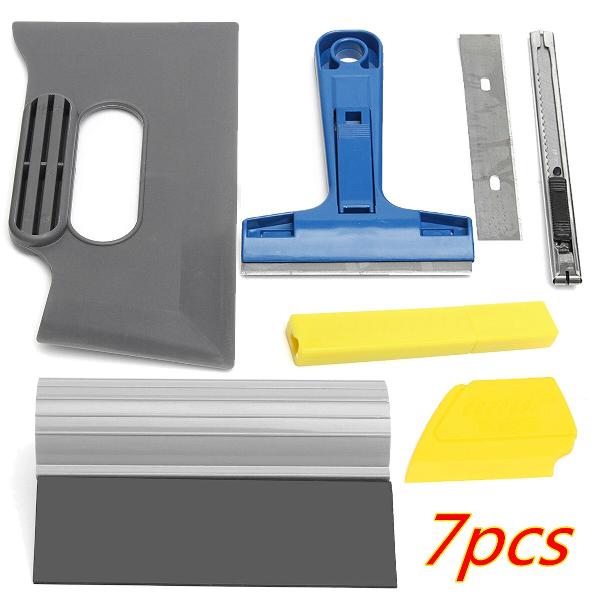 7 Pcs/Set Stainless Steel Car Vinyl Wrap Film Tools Sticker Wrapping Tool Auto Window Tint Foil Magnetic Stick Squeegee Scraper