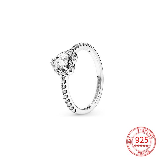 Original 925 Sterling Silver Ring Sparkling Lovely Heart Crystal Rings For Women Wedding Party Fine Jewelry 2022