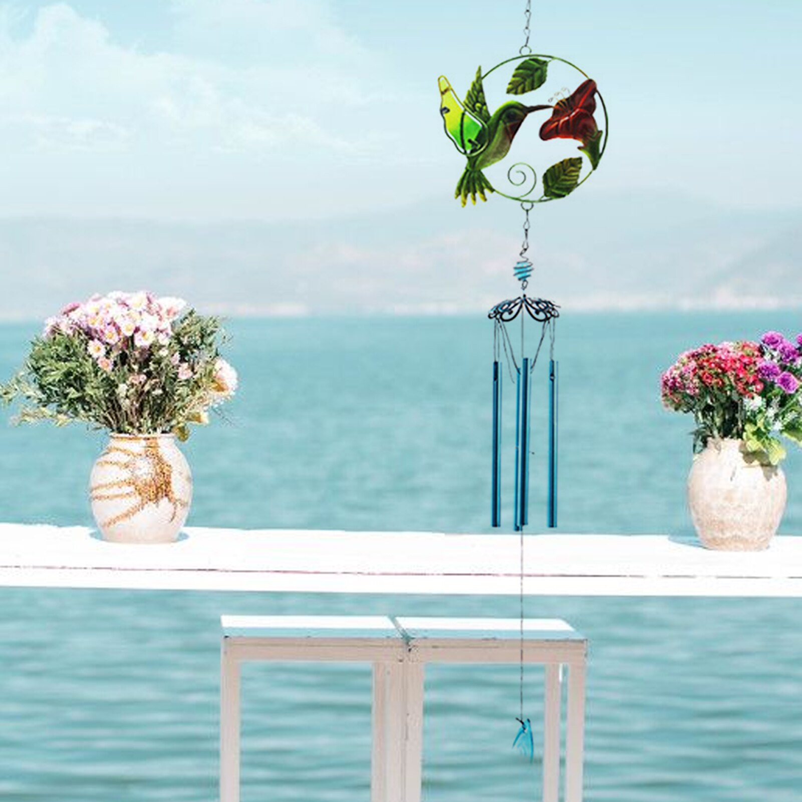 Iron wind chimes, kingfisher glass wind chimes, painted crafts, outdoor garden decoration pendants, .