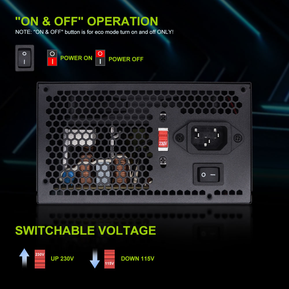 Alimentatore ATX Alimentatore non modulare da 500 W 20 + 4 pin Interfaccia di alimentazione a tensione intera 110-230 V Alimentatori per computer per giochi