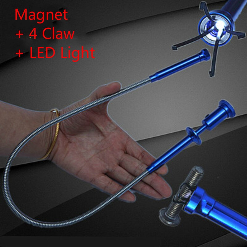Ramasseur à ressort magnétique avec 4 griffes LED, outil de ramassage Flexible de 23.6 pouces pour réparation de voiture, Gadget de toilette, outil de ramassage des égouts