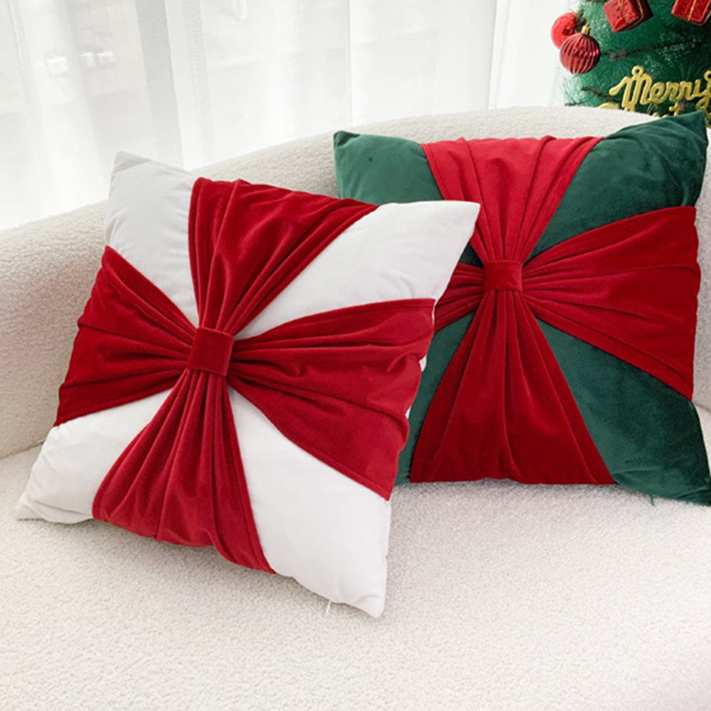 Christmas Decoration Throw Pillowcase Flannelette Bow Sofa Pillow Cover Living Room Decoration Cushion Cover 45X45