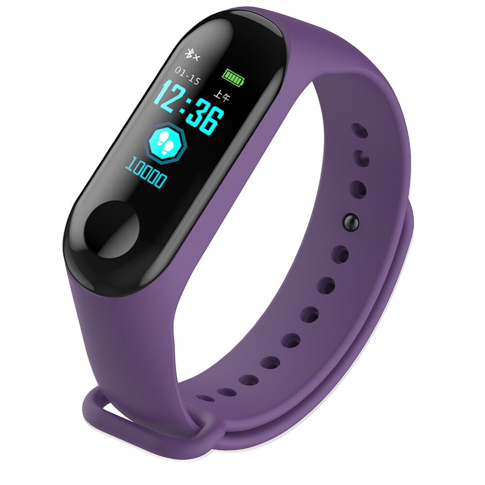 Reloj inteligente M3 para hombre y mujer pulsera multifunción con Bluetooth, rastreador de ritmo cardíaco, resistente al agua,: Purple