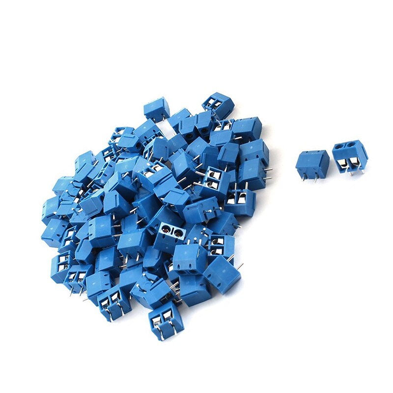 100Pcs 2P Plug-In Schroef Blokaansluiting 5.08Mm Pitch Blauw