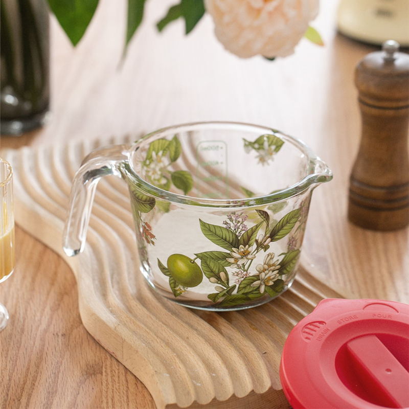 retro Blume Messbecher mit Deckel Glas Milch Saft Tasse mit Skala Messgläser Haushalt Küche Spielereien Backen Kochen Werkzeug