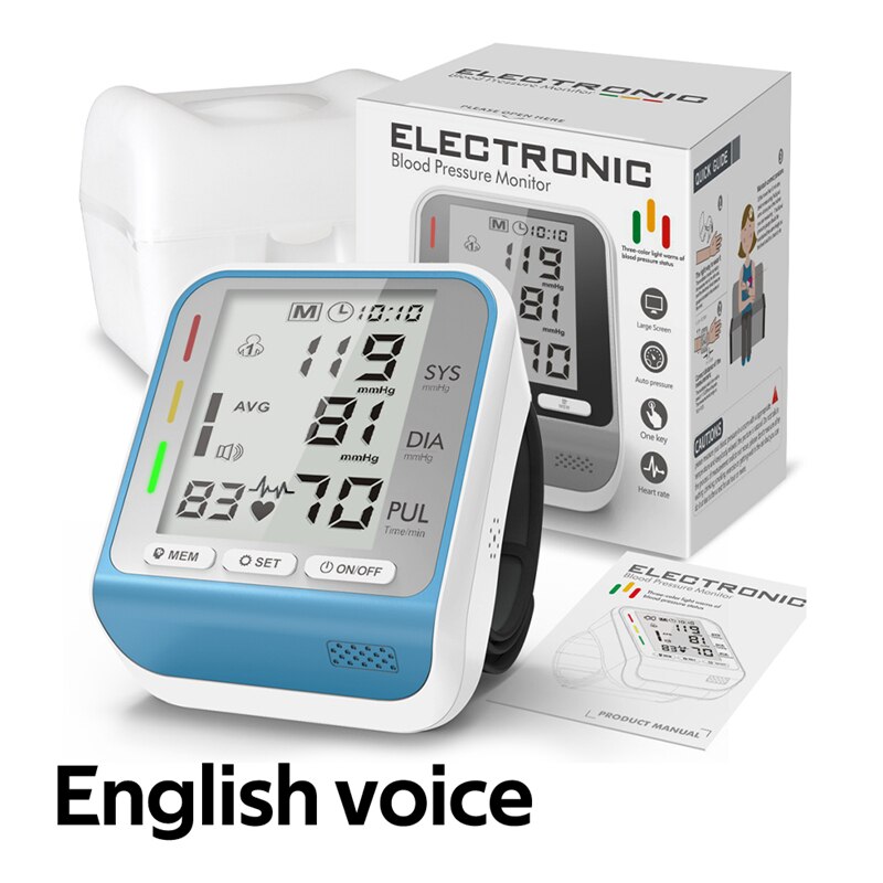 Pols Mini Bloeddrukmeter Elektrische Bloeddrukmeter Digitale Hartslag Tonometer Arteriële Tensiometer Monitores Bloeddruk: Voice-blue