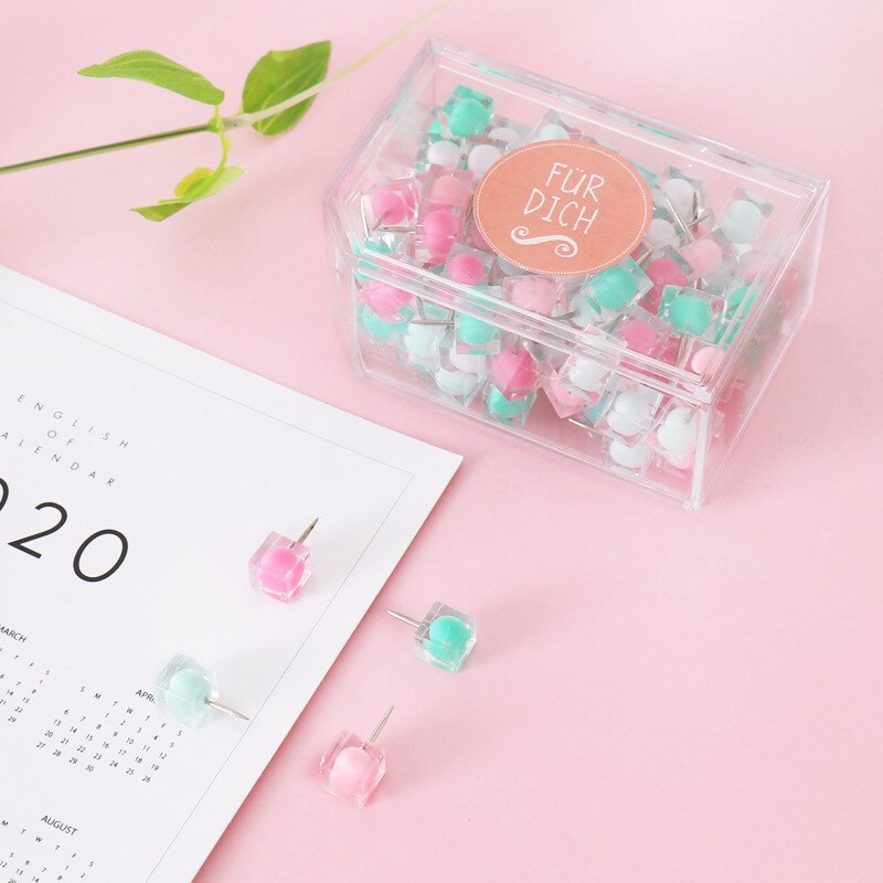 80PCS/Box Push Pins Transparent Thumbtack Plastic For Photo Wall Soft Board Wood Cork Board Map Pins