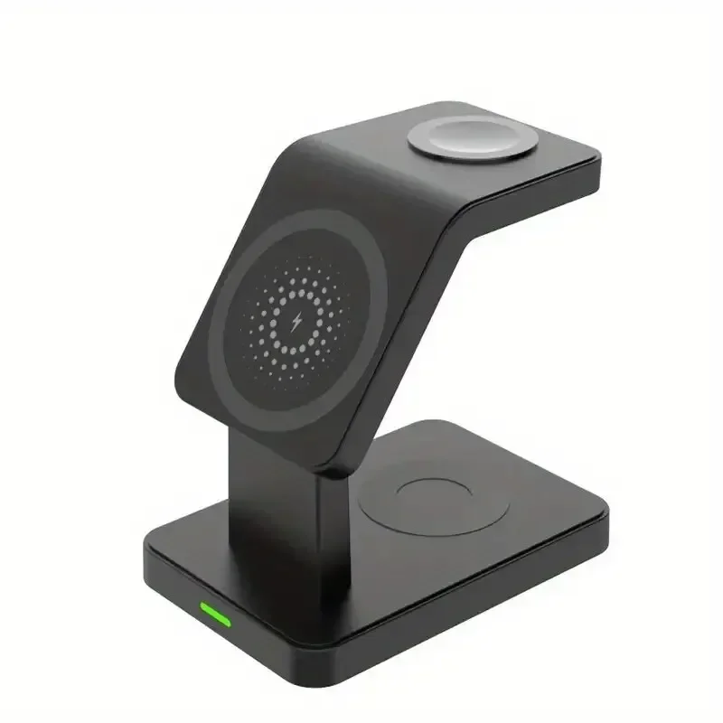 3 In 1 Magnetic Wireless Charger Stand for iPhone 15 14 13 12 Pro Max Apple Watch 1-8 AirPods Fast Charging Station Dock: black