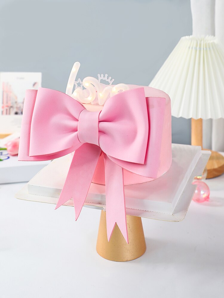Pink Big Bow Girl's Wedding Cake Decoration Confession Cake Topper Prince Boy Kid Party Supplies Pink Love