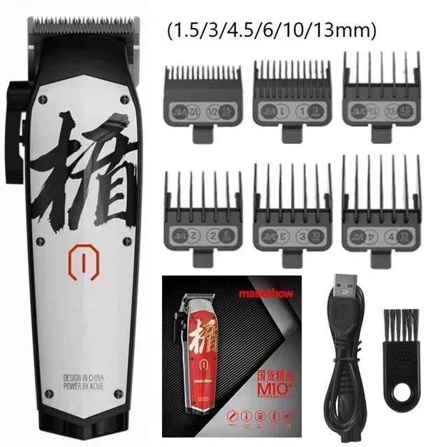 Madeshow M10 + tondeuse à cheveux professionnelle pour homme barbier 0mm tondeuse à tête chauve 2200mAh finition Machine de coupe de cheveux 7000 tr/min: WHITE